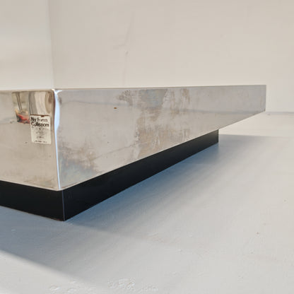 Grande table basse de bar Coffee Tabòlle avec compartiment des années 70 en acier et verre par G. Ausenda pour New York Form