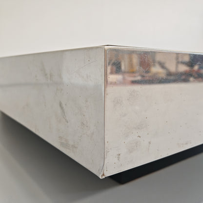 Grande table basse de bar Coffee Tabòlle avec compartiment des années 70 en acier et verre par G. Ausenda pour New York Form