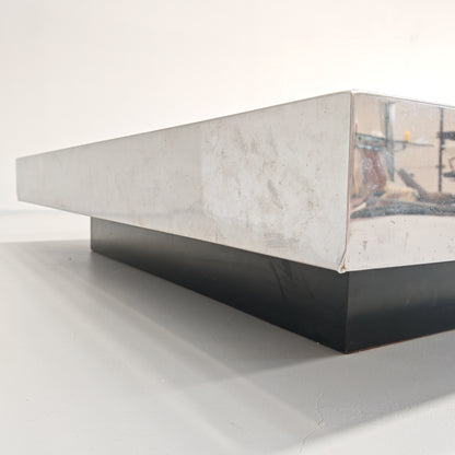 Grande table basse de bar Coffee Tabòlle avec compartiment des années 70 en acier et verre par G. Ausenda pour New York Form