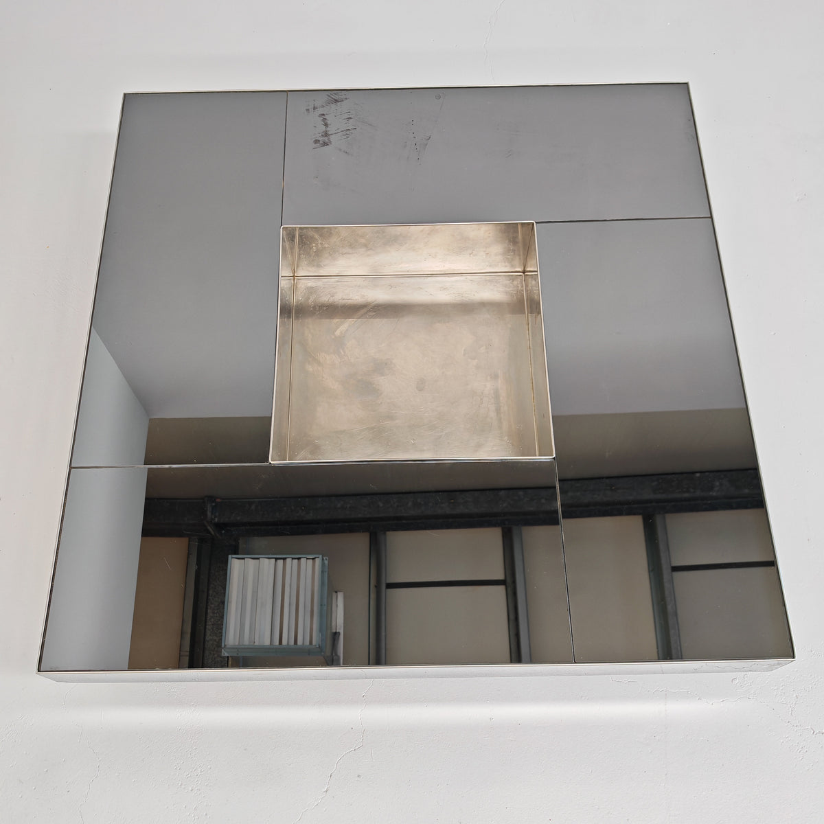 Grande table basse de bar Coffee Tabòlle avec compartiment des années 70 en acier et verre par G. Ausenda pour New York Form