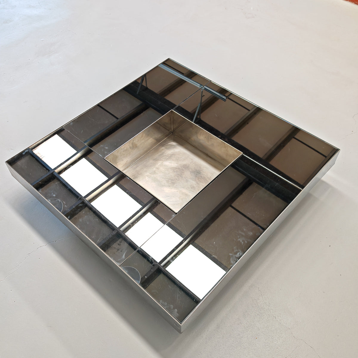 Grande table basse de bar Coffee Tabòlle avec compartiment des années 70 en acier et verre par G. Ausenda pour New York Form
