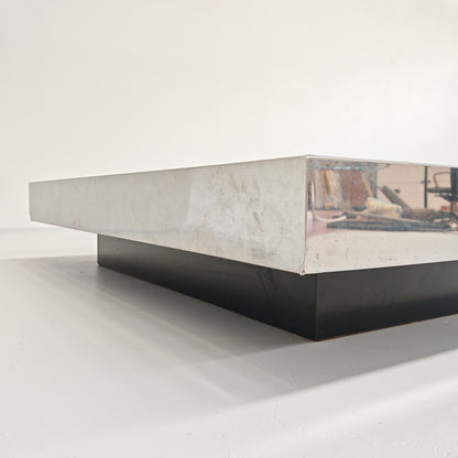 Grande table basse de bar Coffee Tabòlle avec compartiment des années 70 en acier et verre par G. Ausenda pour New York Form