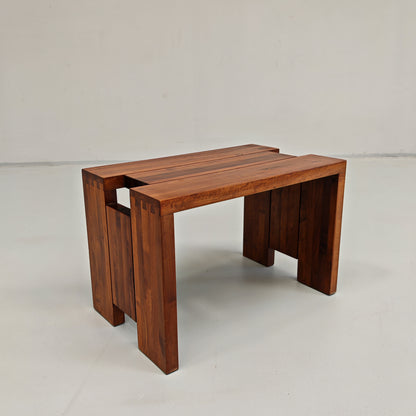 Table basse tabouret vintage en noyer des années 70