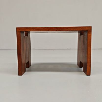 Table basse tabouret vintage en noyer des années 70