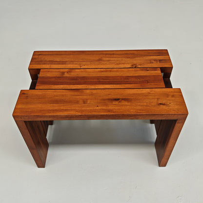 Table basse tabouret vintage en noyer des années 70