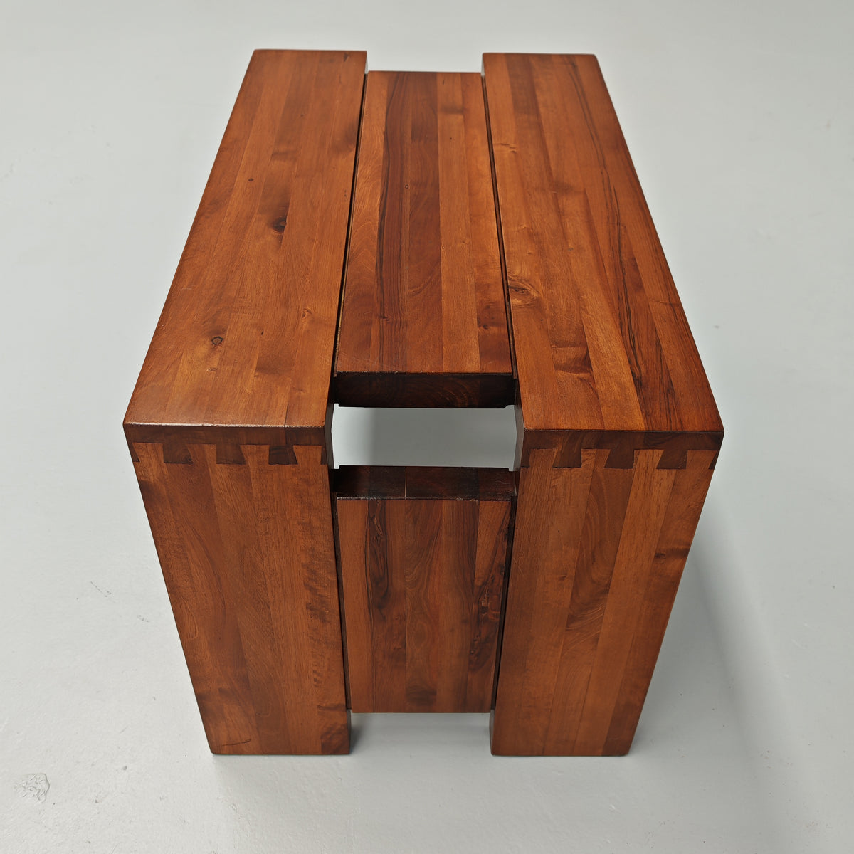 Table basse tabouret vintage en noyer des années 70