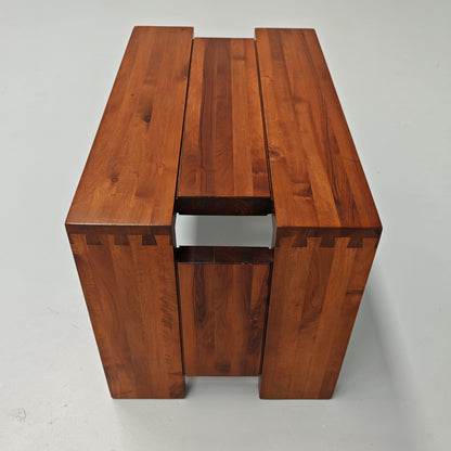Table basse tabouret vintage en noyer des années 70