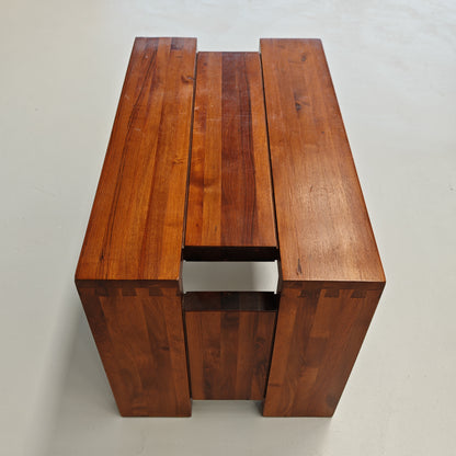 Table basse tabouret vintage en noyer des années 70