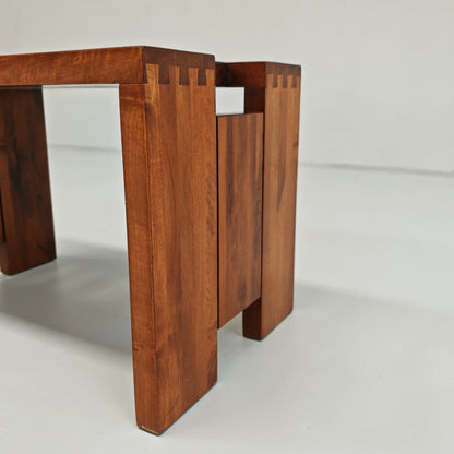 Table basse tabouret vintage en noyer des années 70