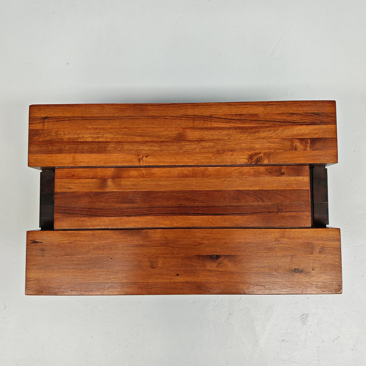 Table basse tabouret vintage en noyer des années 70
