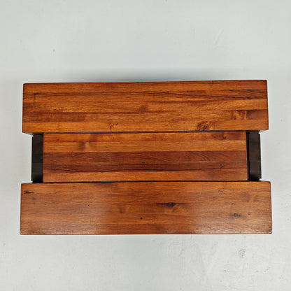 Table basse tabouret vintage en noyer des années 70