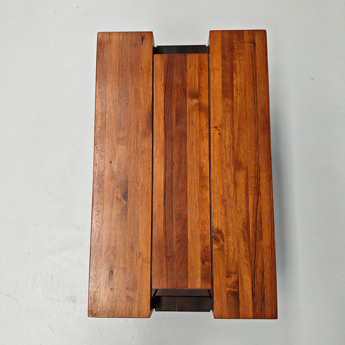 Table basse tabouret vintage en noyer des années 70