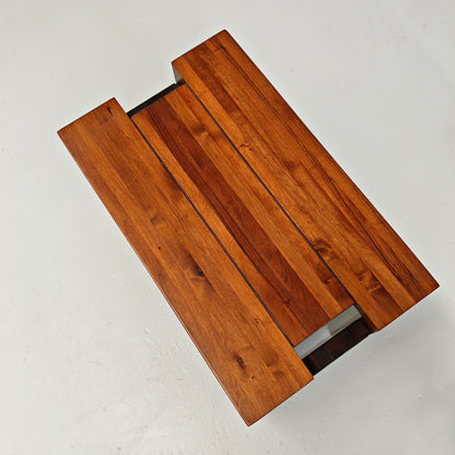 Table basse tabouret vintage en noyer des années 70