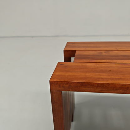 Table basse tabouret vintage en noyer des années 70