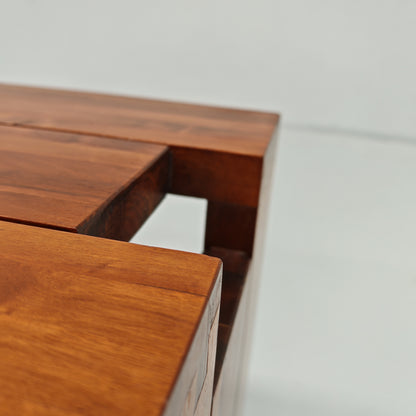 Table basse tabouret vintage en noyer des années 70