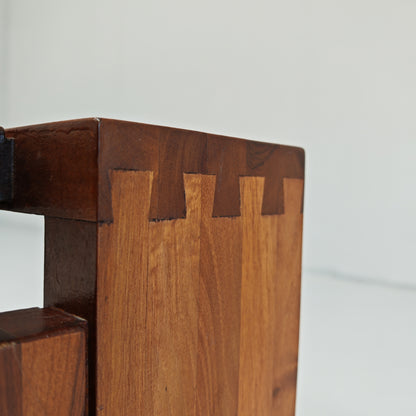 Table basse tabouret vintage en noyer des années 70