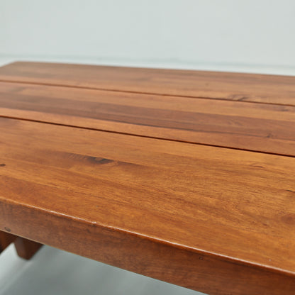Table basse tabouret vintage en noyer des années 70
