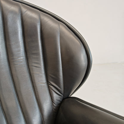 Fauteuil Space Age en cuir mod. Lotus, André Vandenbeuk pour Strässle, années 60
