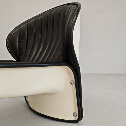 Fauteuil Space Age en cuir mod. Lotus, André Vandenbeuk pour Strässle, années 60