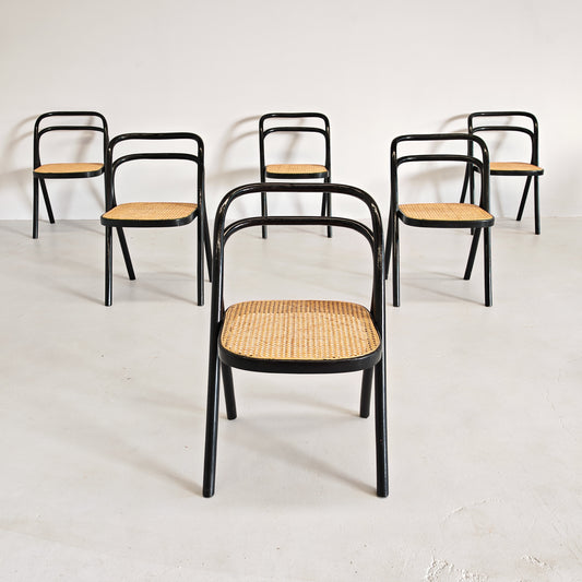 set di 4 Sedie in legno e paglia di vienna "Santina" Carlo Santi per Zanotta anni 70