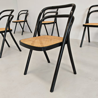 set di 4 Sedie in legno e paglia di vienna "Santina" Carlo Santi per Zanotta anni 70