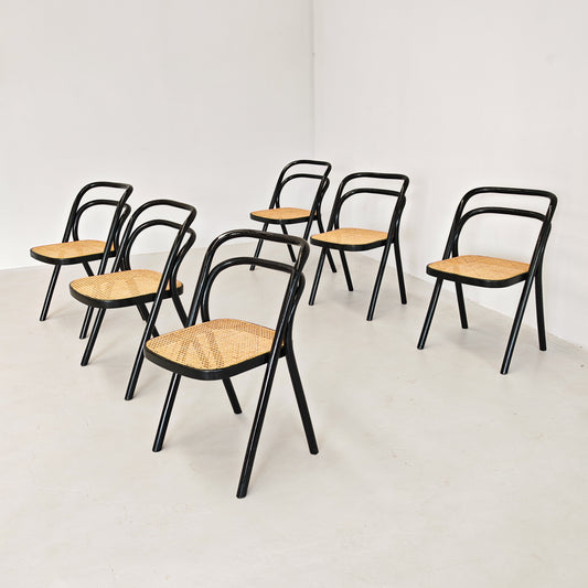 set di 4 Sedie in legno e paglia di vienna "Santina" Carlo Santi per Zanotta anni 70