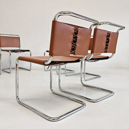 8 Sedie in cuoio e tubolare modello Spoleto Knoll International anni 70