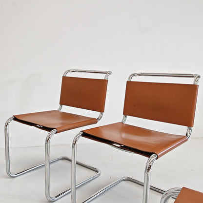8 Sedie in cuoio e tubolare modello Spoleto Knoll International anni 70