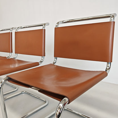 8 Sedie in cuoio e tubolare modello Spoleto Knoll International anni 70
