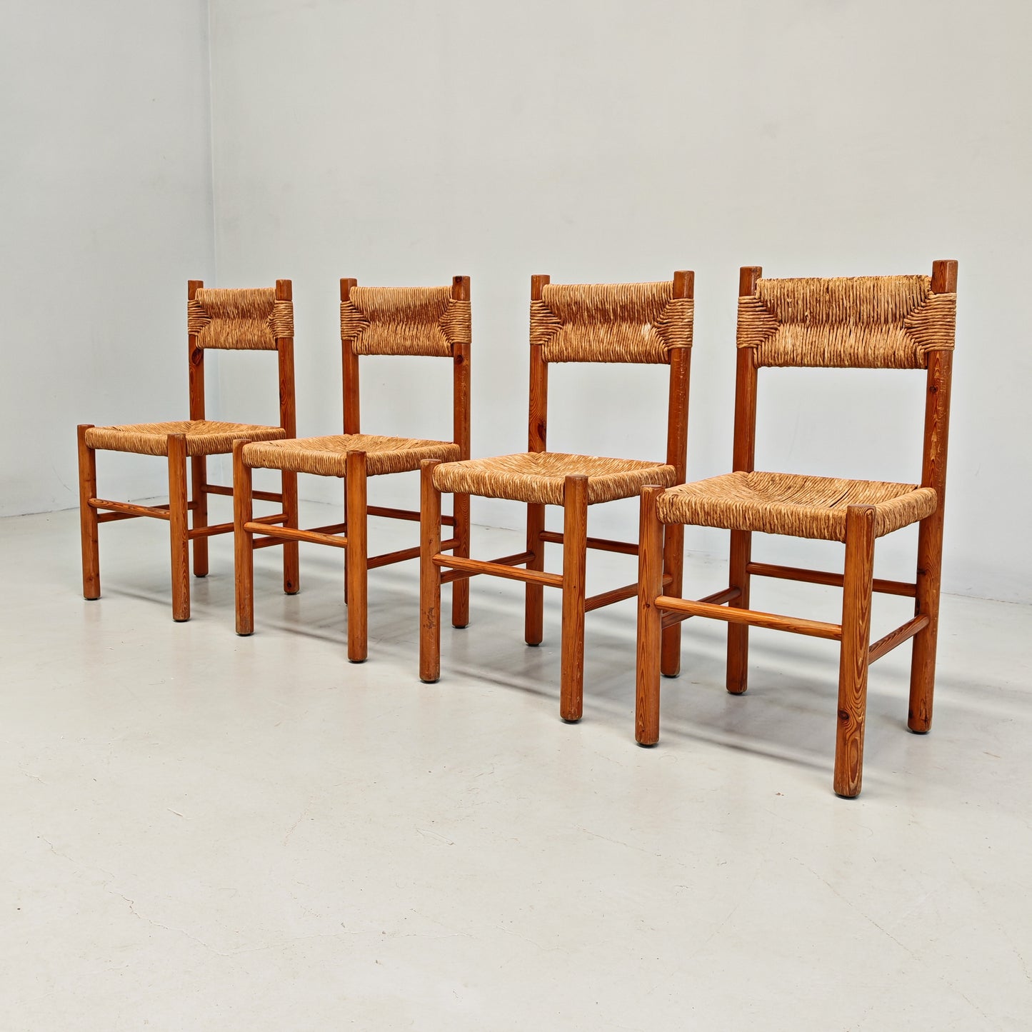 4 Sedie design in Legno abete e corda  Raffaello Biagetti anni 70 (stile Perriand)