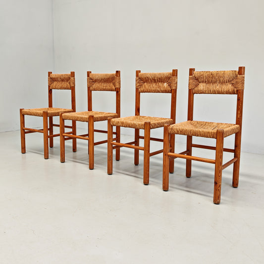 4 Sedie design in Legno abete e corda  Raffaello Biagetti anni 70 (stile perriand)