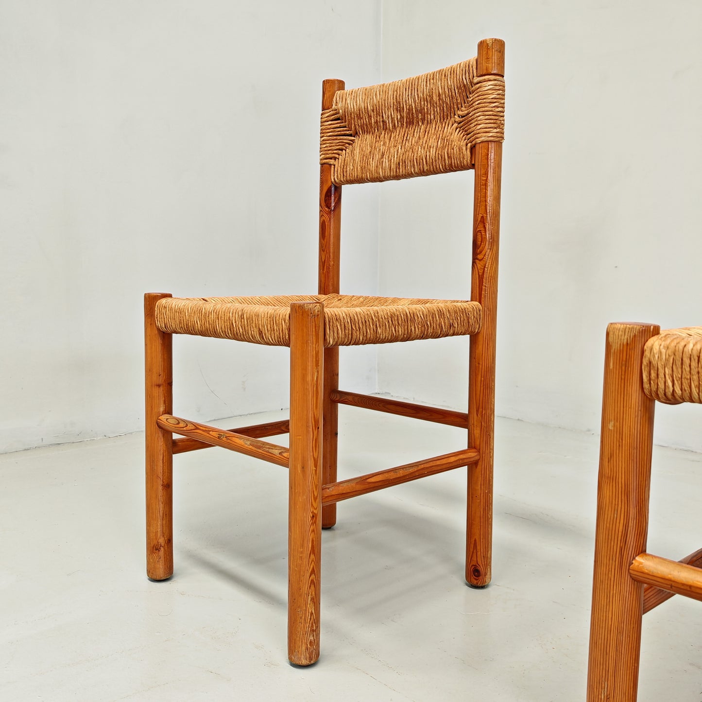 4 Sedie design in Legno abete e corda  Raffaello Biagetti anni 70 (stile Perriand)