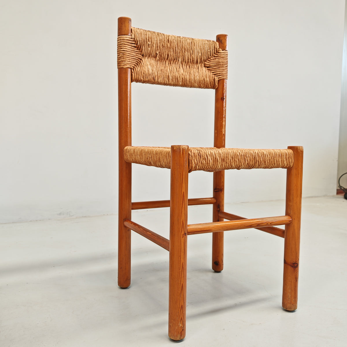 4 Sedie design in Legno abete e corda  Raffaello Biagetti anni 70 (nello stile di Charlotte Perriand)