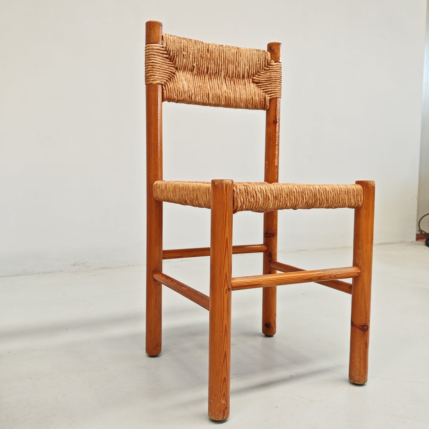 4 Sedie design in Legno abete e corda  Raffaello Biagetti anni 70 (stile Perriand)
