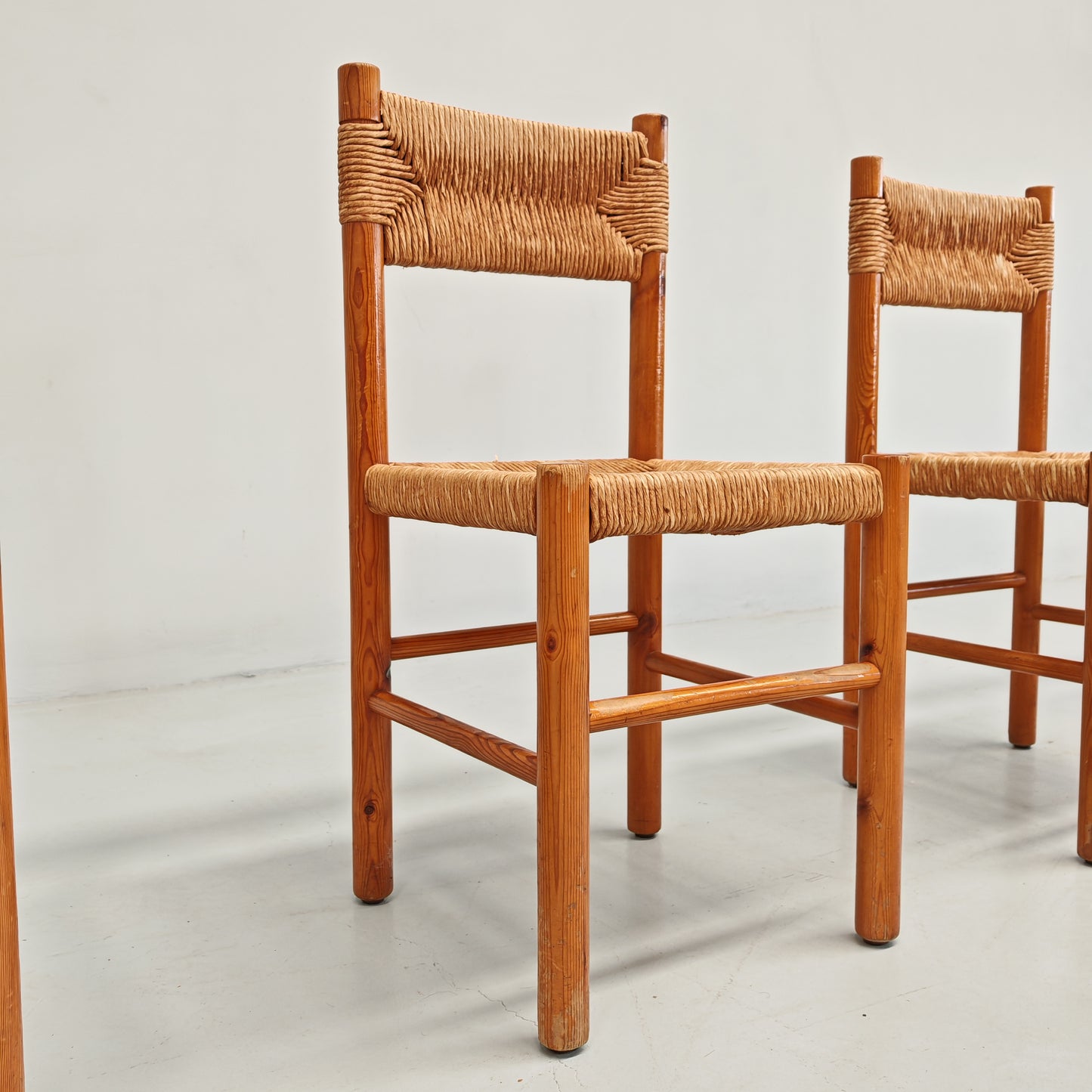 4 Sedie design in Legno abete e corda  Raffaello Biagetti anni 70 (stile Perriand)