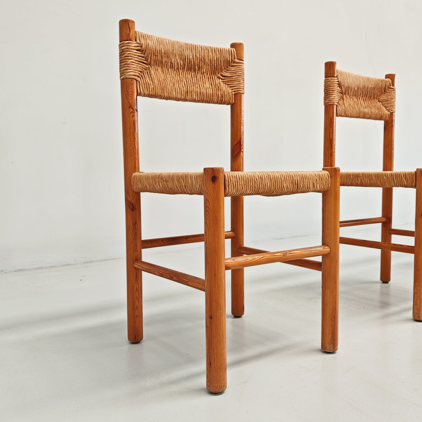 4 Sedie design in Legno abete e corda  Raffaello Biagetti anni 70 (stile Perriand)