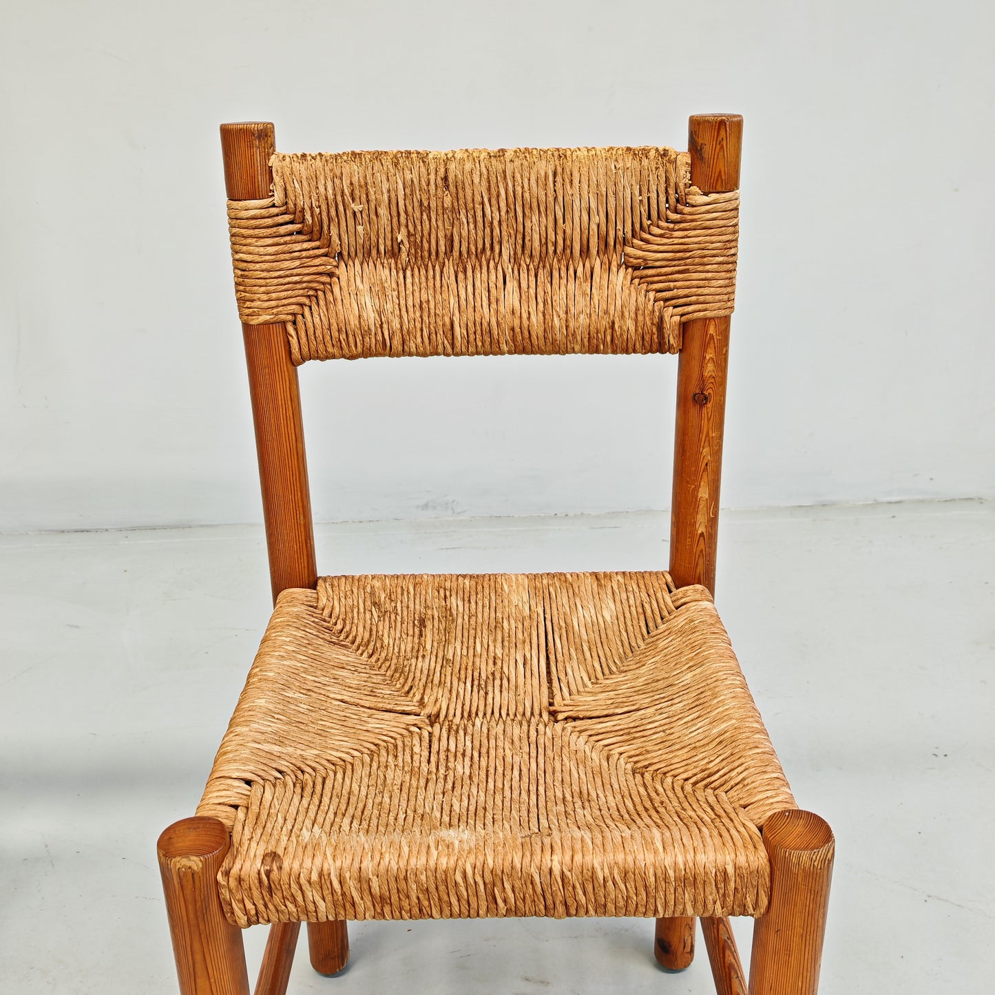 4 Sedie design in Legno abete e corda  Raffaello Biagetti anni 70 (stile Perriand)
