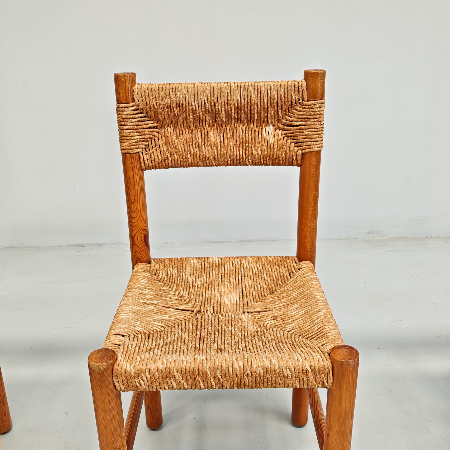 4 Sedie design in Legno abete e corda  Raffaello Biagetti anni 70 (stile Perriand)