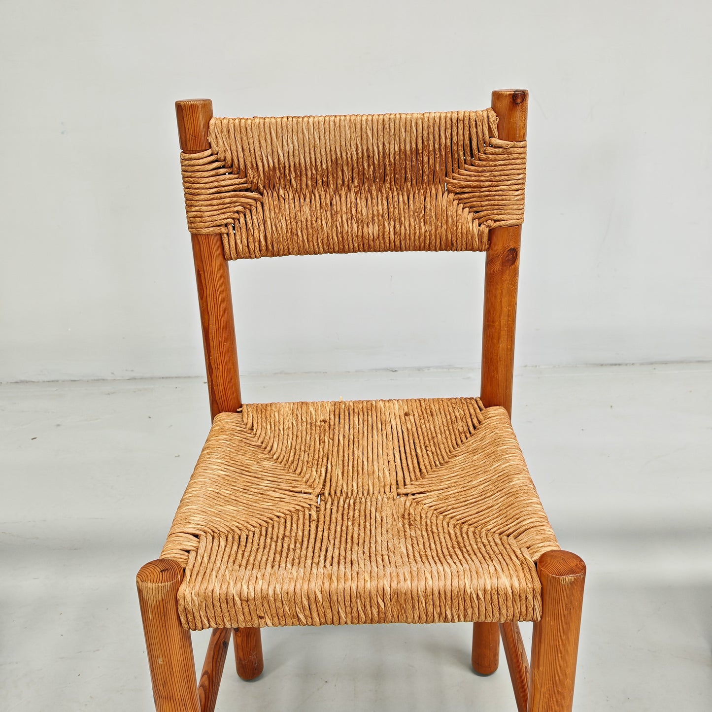 4 Sedie design in Legno abete e corda  Raffaello Biagetti anni 70 (stile Perriand)