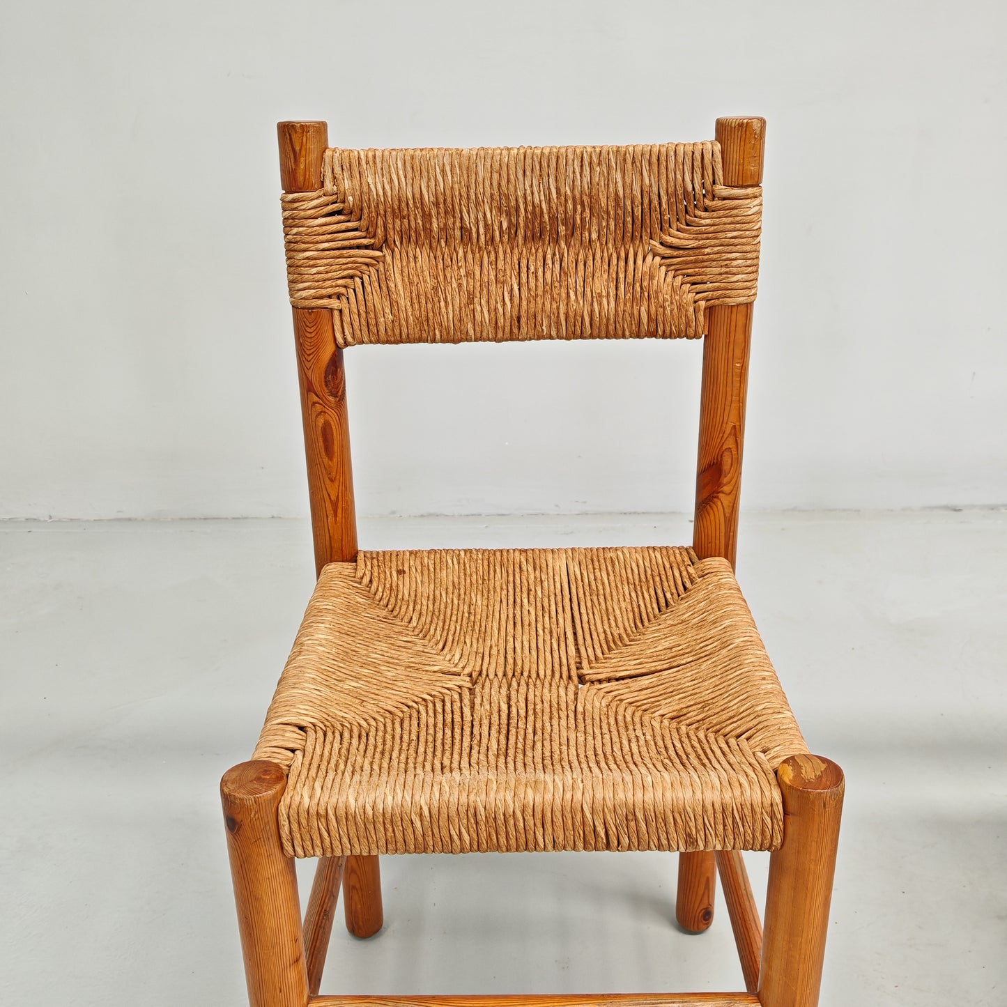 4 Sedie design in Legno abete e corda  Raffaello Biagetti anni 70 (stile Perriand)