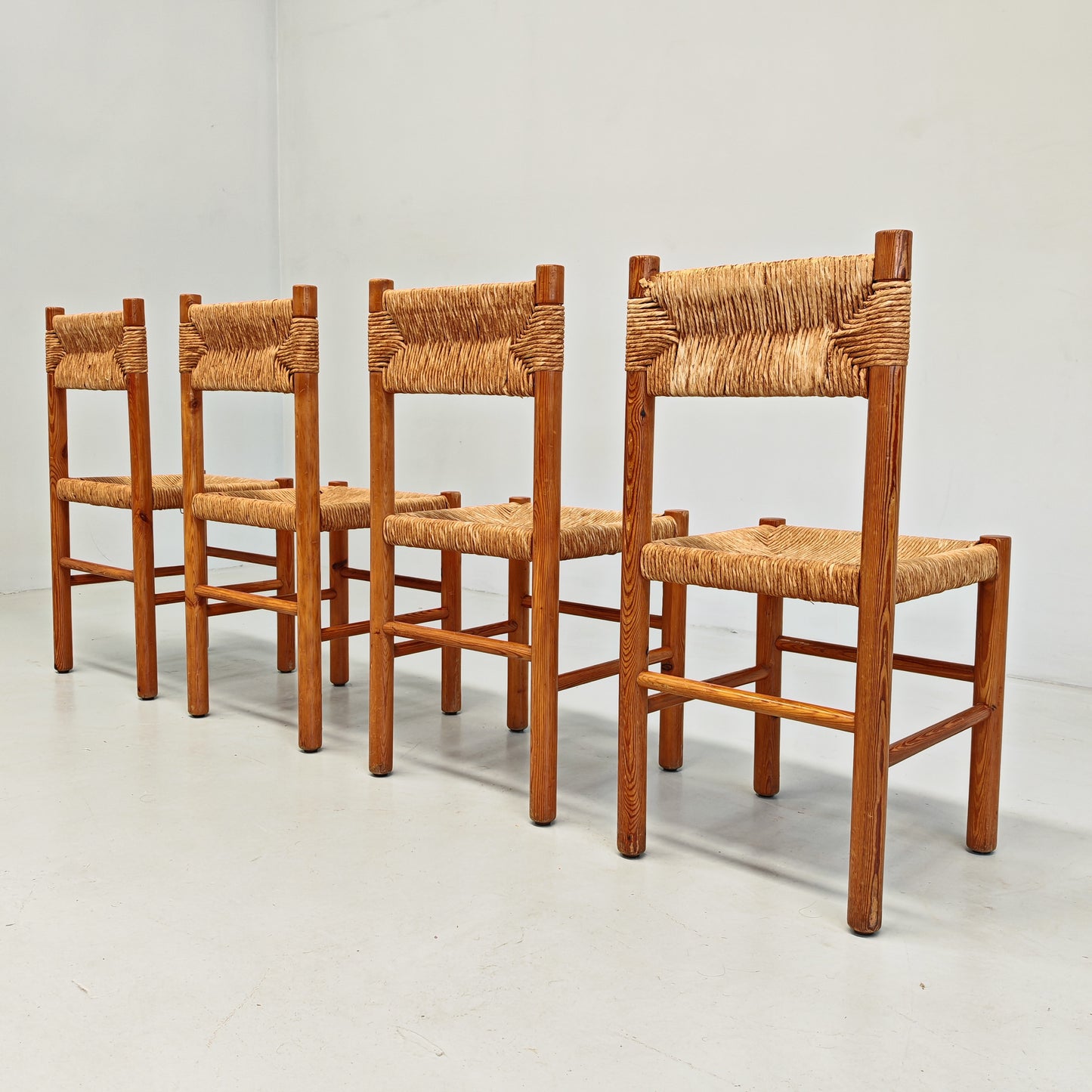 4 Sedie design in Legno abete e corda  Raffaello Biagetti anni 70 (stile Perriand)