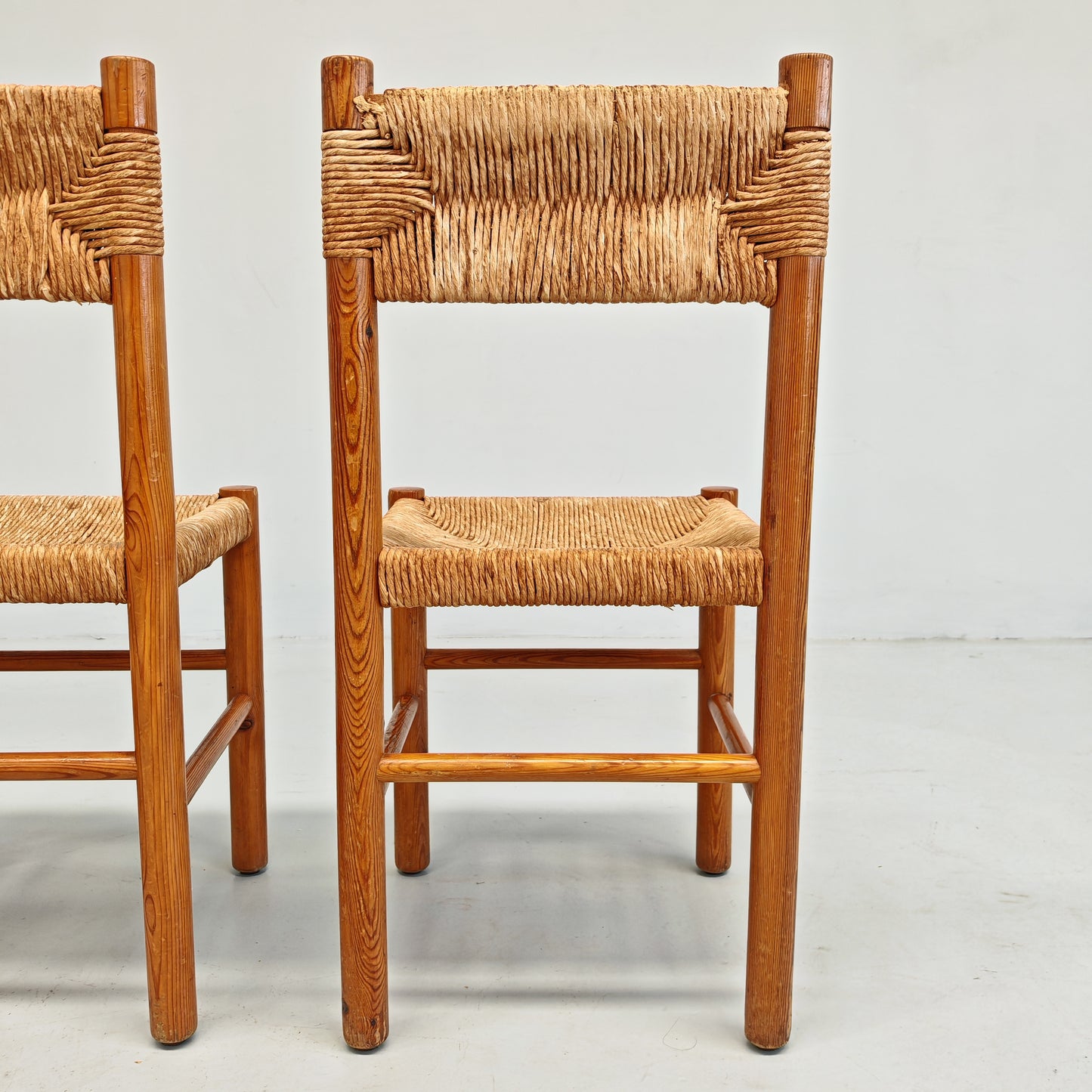 4 Sedie design in Legno abete e corda  Raffaello Biagetti anni 70 (stile Perriand)