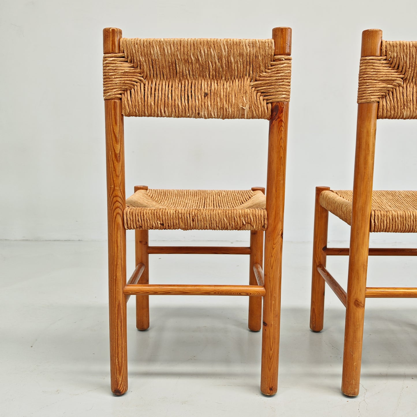 4 Sedie design in Legno abete e corda  Raffaello Biagetti anni 70 (stile Perriand)