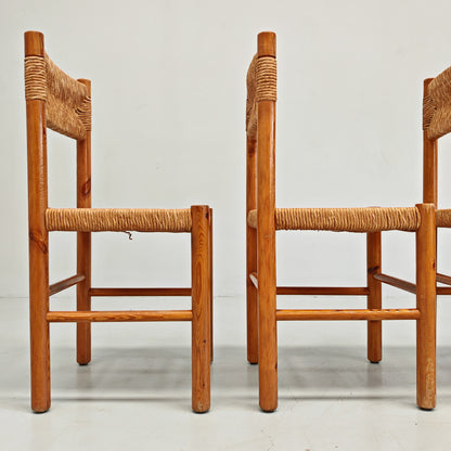 4 Sedie design in Legno abete e corda  Raffaello Biagetti anni 70 (nello stile di Charlotte Perriand)