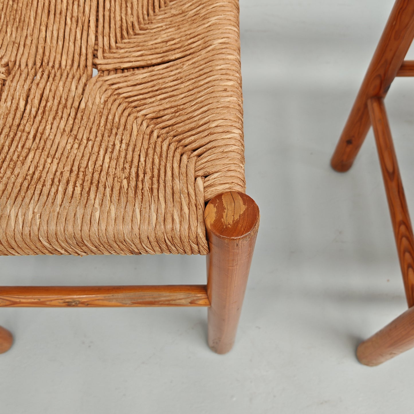 4 Sedie design in Legno abete e corda  Raffaello Biagetti anni 70 (stile Perriand)