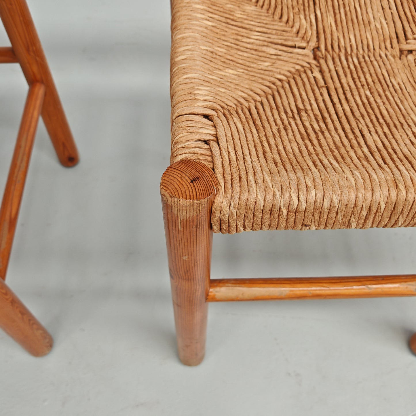 4 Sedie design in Legno abete e corda  Raffaello Biagetti anni 70 (stile Perriand)