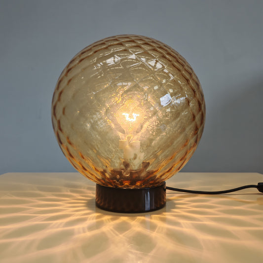 Lampada sfera in vetro ambra stile Balloton Venini anni 70