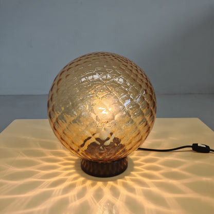 Lampada sfera in vetro ambra stile Balloton Venini anni 70