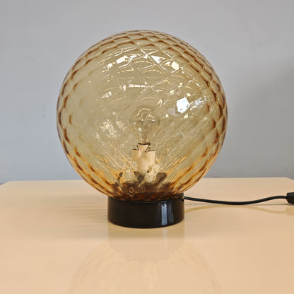 Lampada sfera in vetro ambra stile Balloton Venini anni 70
