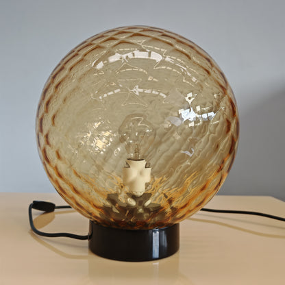 Lampada sfera in vetro ambra stile Balloton Venini anni 70